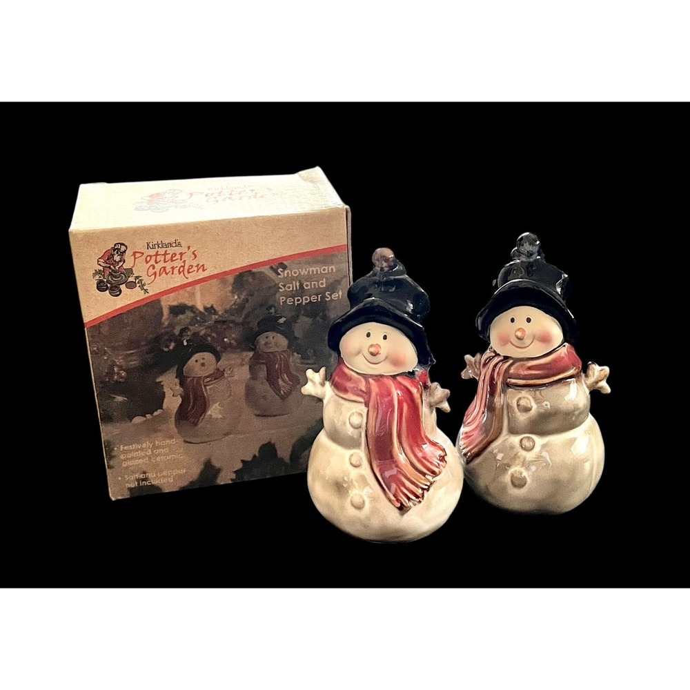 Christmas Snowman Salt & Pepper Shaker Set VTG Kirklands Potters‎ Garden Ceramic